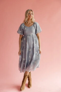 Embroidered Blue Tiered Dress with Pockets - Marisette -ROOLEE FASHION SHOP 7W4A2066 741f8702 07d8 4110 a7f0 30ffc22d59bf