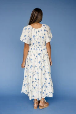 Blue Floral Flutter Sleeve Nursing Dress with Hidden Zippers and Pockets -ROOLEE FASHION SHOP 7W4A2092