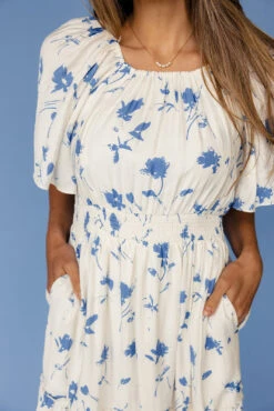 Blue Floral Flutter Sleeve Nursing Dress with Hidden Zippers and Pockets -ROOLEE FASHION SHOP 7W4A2095 6fb8174b 0031 4838 9a80 768d08caddc9