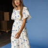 Blue Floral Flutter Sleeve Nursing Dress with Hidden Zippers and Pockets -ROOLEE FASHION SHOP 7W4A2111 88317680 6224 4ebf a1ce 12518d1fcea6