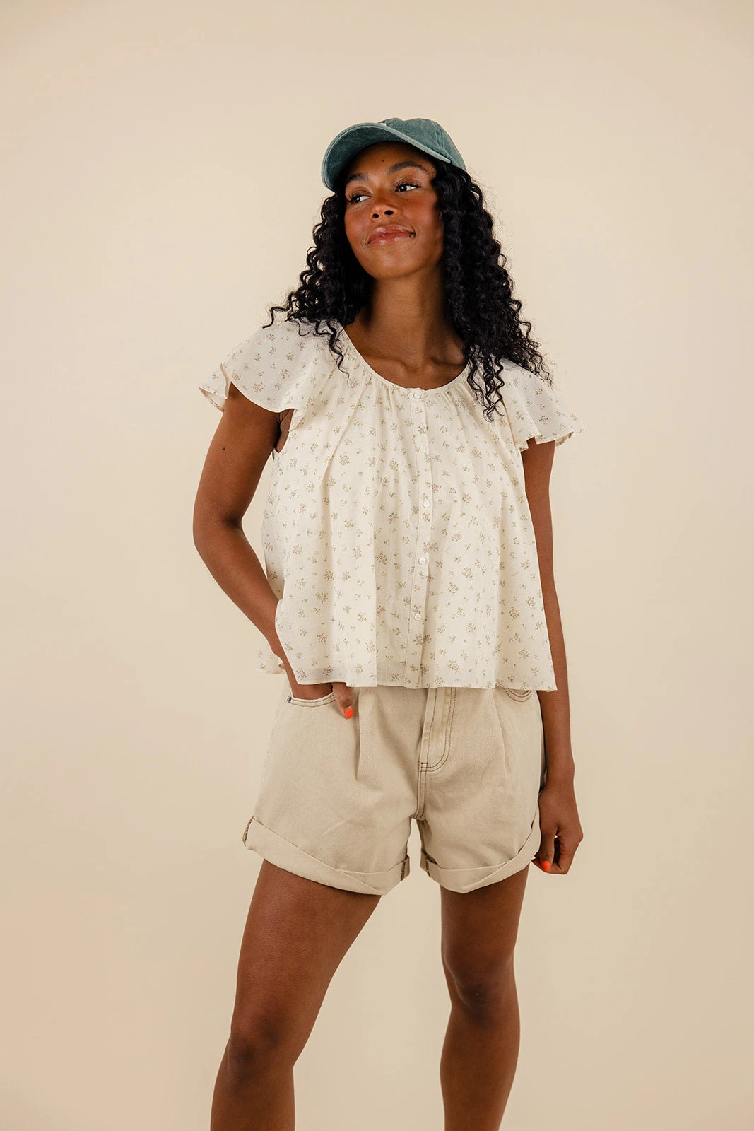 Flutter Sleeve Blouse - Versatile Button-Down Top with Gathered Neckline 8 Flutter Sleeve Blouse - Versatile Button-Down Top with Gathered Neckline - Image 6