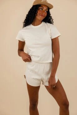 Relaxed Fit Lounge Shorts with Elastic Waistband and Rounded Hemline -ROOLEE FASHION SHOP 7W4A2252 4b40bf5f f1a5 41fe abc2 14ff614d3f1d