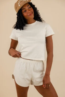 Relaxed Fit Lounge Shorts with Elastic Waistband and Rounded Hemline -ROOLEE FASHION SHOP 7W4A2254 cb525158 fb8c 406e b065 4fc86e14060a