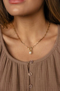 Pearl Paperclip Necklace - Cordelia Gold Plated Jewelry for Women
