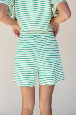 Green and White Striped Drawstring Shorts - Relaxed Fit -ROOLEE FASHION SHOP 7W4A2360
