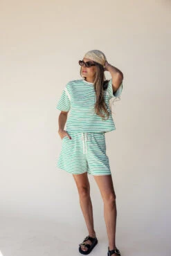 Green and White Striped Drawstring Shorts - Relaxed Fit -ROOLEE FASHION SHOP 7W4A2381 546cbc57 b7f3 4a16 bc59 1e49404c3707