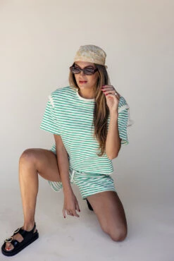 Green and White Striped Drawstring Shorts - Relaxed Fit -ROOLEE FASHION SHOP 7W4A2387 c747f4cf 964d 411d be64 6208ed3814a1