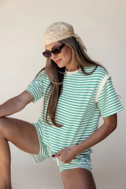 Green and White Striped Drawstring Shorts - Relaxed Fit -ROOLEE FASHION SHOP 7W4A2397 0bcf570f 381d 4d38 a932 e7a8909655c8