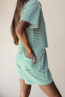 Green and White Striped Drawstring Shorts - Relaxed Fit -ROOLEE FASHION SHOP 7W4A2412 de580be9 50af 4558 9c3f 035fd0a57db0