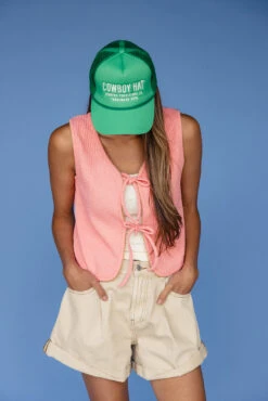 Textured Tie-Front Vest with Contrast Green Embroidery Layering Top -ROOLEE FASHION SHOP 7W4A2507 87fe443e dad3 4e53 aa29 70975f6a92bf