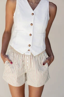 Striped Boxer Shorts for Women with Oversized Pockets