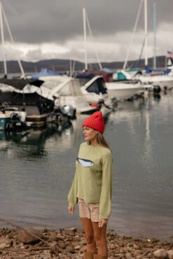 Whimsical Fish Graphic Knit Sweater - Olive Green Winter Pullover -ROOLEE FASHION SHOP 7W4A2588