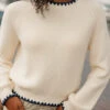 Ivory Boxy Knit Sweater with Navy Contrast Trim -ROOLEE FASHION SHOP 7W4A2605