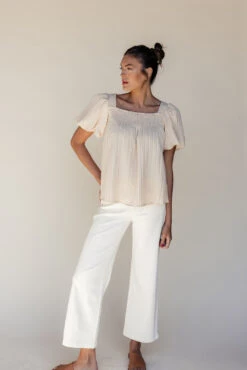 Elle Textured Square Neck Blouse with Smocked Detailing -ROOLEE FASHION SHOP 7W4A2608