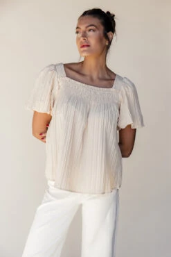 Elle Textured Square Neck Blouse with Smocked Detailing -ROOLEE FASHION SHOP 7W4A2634