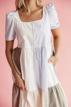 Patchwork Boho Midi Dress with Pockets - Vibrant Tika Style