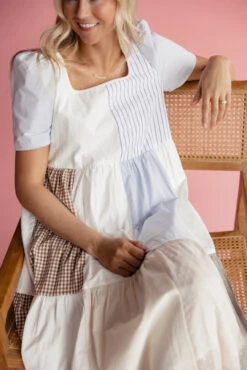 Patchwork Boho Midi Dress with Pockets - Vibrant Tika Style -ROOLEE FASHION SHOP 7W4A2699