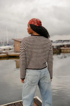 Boardwalk Striped Henley Sweater - Cozy Long Sleeve Knit Top -ROOLEE FASHION SHOP 7W4A2709