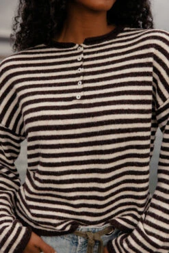 Boardwalk Striped Henley Sweater - Cozy Long Sleeve Knit Top -ROOLEE FASHION SHOP 7W4A2738 ddfdec30 30aa 4259 927c 55eb006bbc67