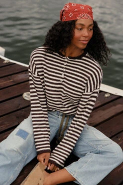 Boardwalk Striped Henley Sweater - Cozy Long Sleeve Knit Top -ROOLEE FASHION SHOP 7W4A2757 7361c3f9 130f 4876 95a2 f3a8f0e39ca7