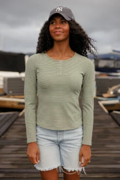 Women's Soft Ribbed Olive Henley Tee - Casual Boxy Fit Shirt 10 Women's Soft Ribbed Olive Henley Tee - Casual Boxy Fit Shirt -ROOLEE FASHION SHOP 7W4A2842