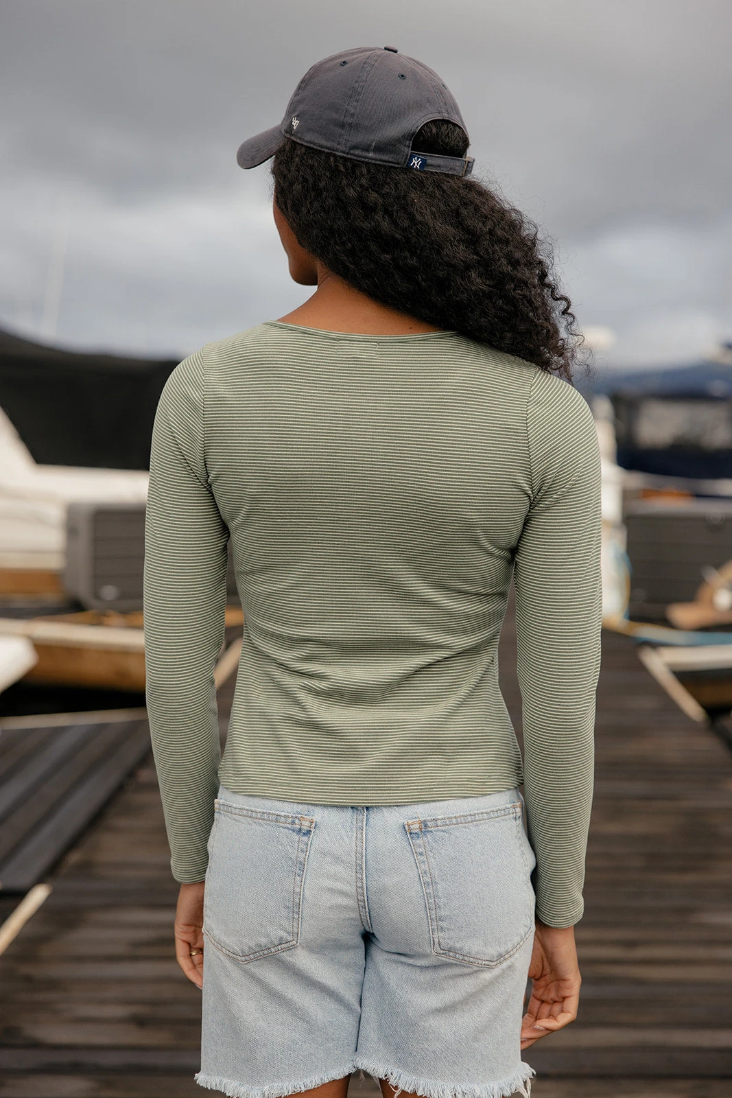 Women's Soft Ribbed Olive Henley Tee - Casual Boxy Fit Shirt 6 Women's Soft Ribbed Olive Henley Tee - Casual Boxy Fit Shirt - Image 4