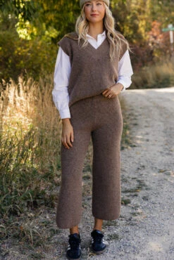 Ribbed Knit Wide Leg Pants - Courtney Cozy Winter Lounge Set
