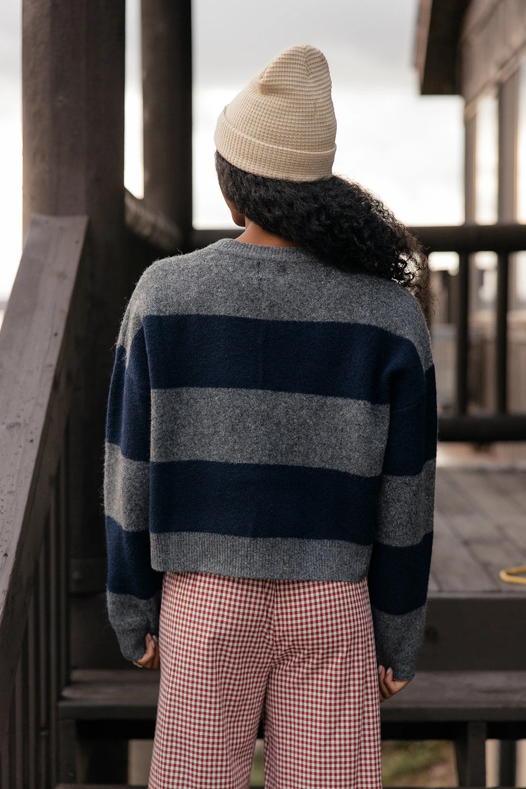 Oversized Striped Cardigan Sweater - Relaxed Fit Navy & Gray Knit 8 Oversized Striped Cardigan Sweater - Relaxed Fit Navy & Gray Knit - Image 6