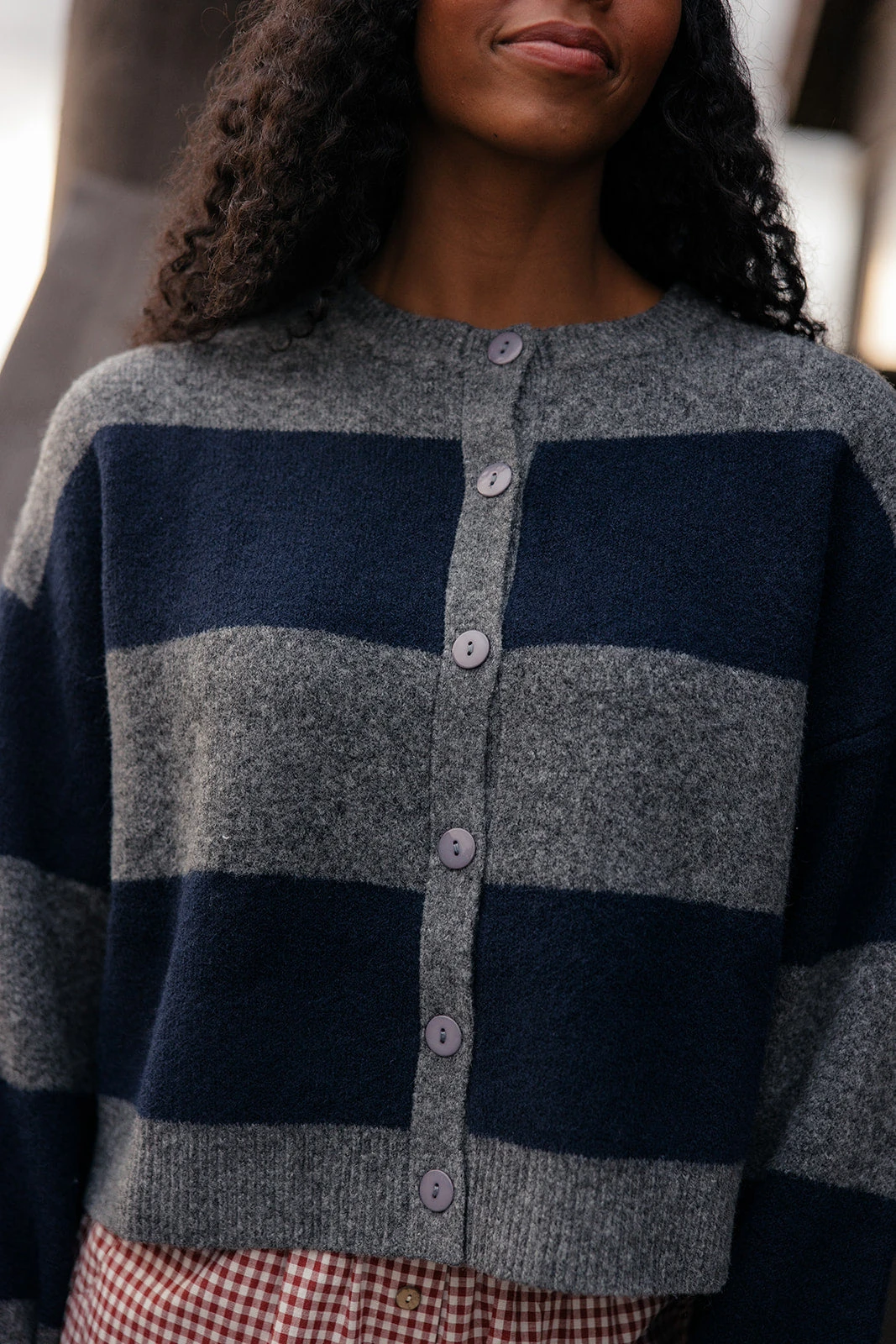 Oversized Striped Cardigan Sweater - Relaxed Fit Navy & Gray Knit 7 Oversized Striped Cardigan Sweater - Relaxed Fit Navy & Gray Knit - Image 5