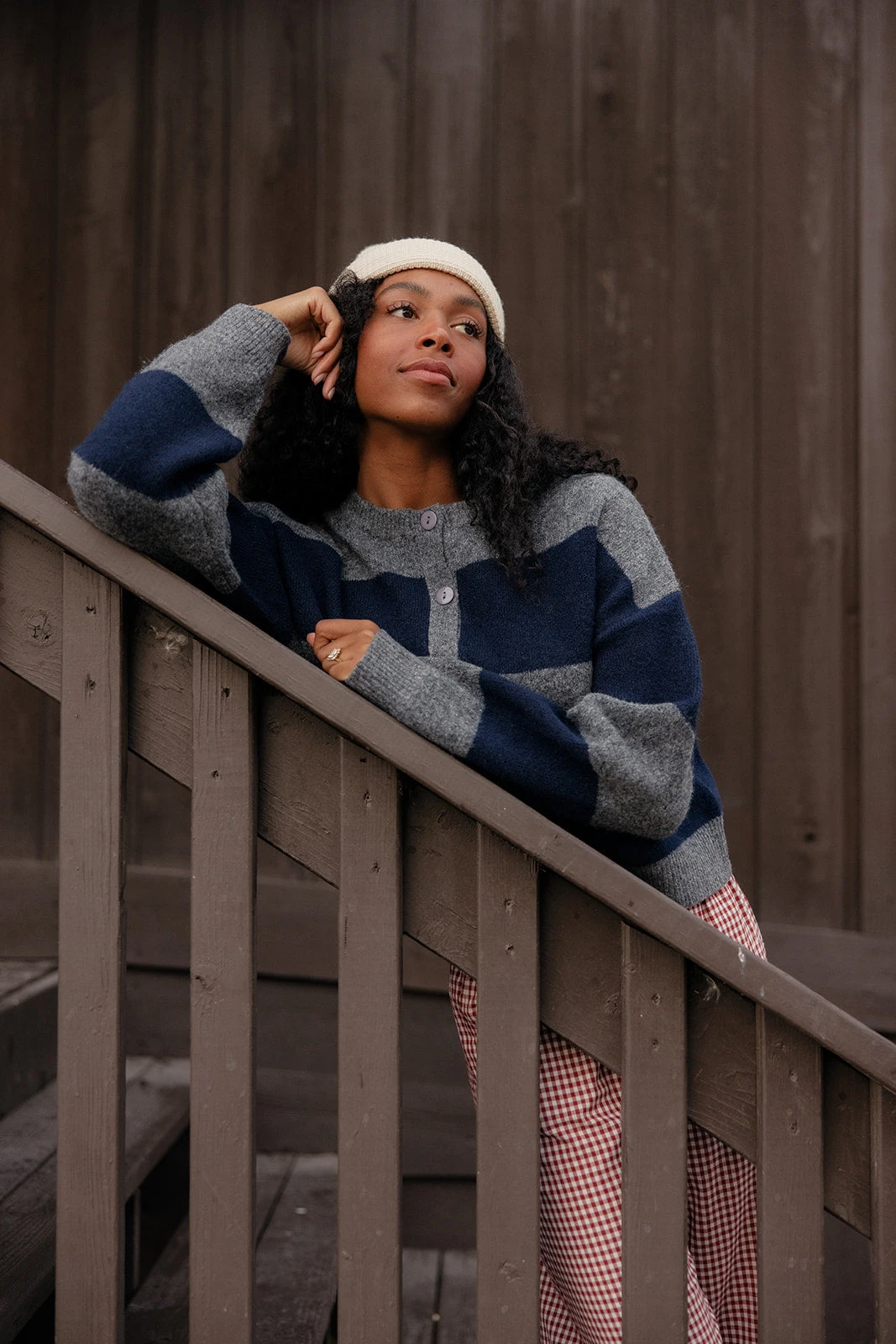 Oversized Striped Cardigan Sweater - Relaxed Fit Navy & Gray Knit 5 Oversized Striped Cardigan Sweater - Relaxed Fit Navy & Gray Knit - Image 3