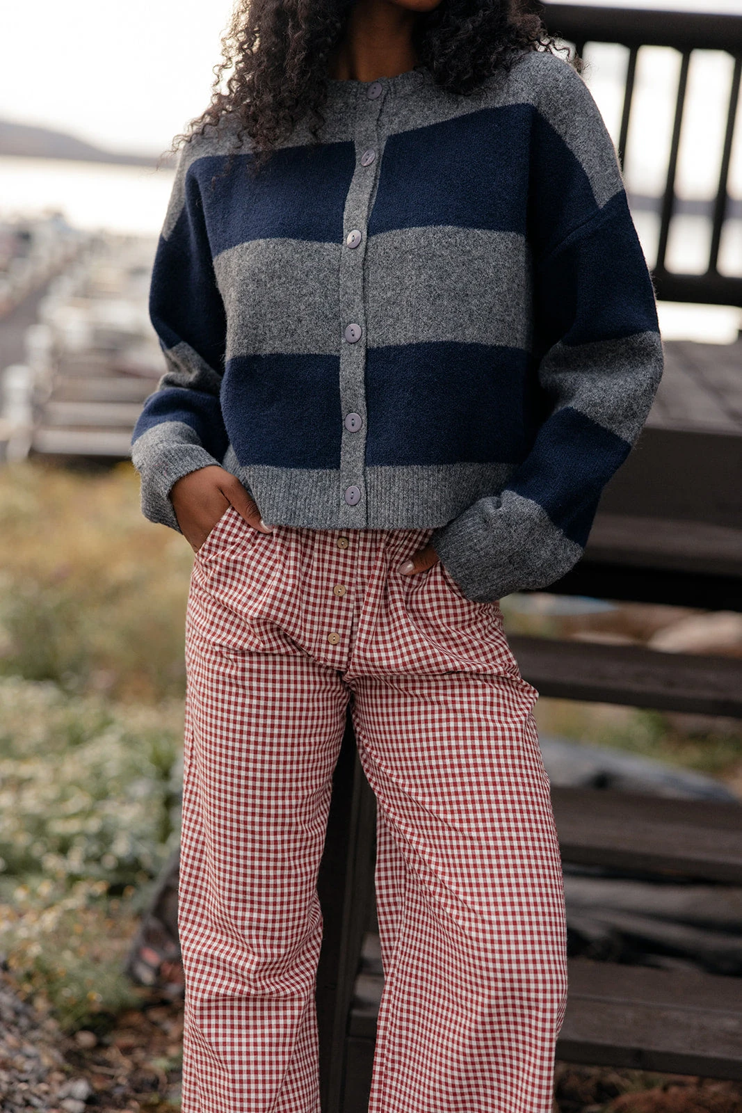 Oversized Striped Cardigan Sweater - Relaxed Fit Navy & Gray Knit 4 Oversized Striped Cardigan Sweater - Relaxed Fit Navy & Gray Knit - Image 2