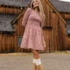 Dustland Dreams Gingham Smocked Dress with Long Sleeves