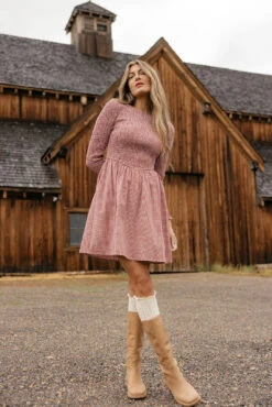 Dustland Dreams Gingham Smocked Dress with Long Sleeves