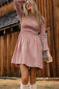 Dustland Dreams Gingham Smocked Dress with Long Sleeves -ROOLEE FASHION SHOP 7W4A3221