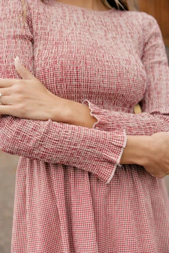 Dustland Dreams Gingham Smocked Dress with Long Sleeves -ROOLEE FASHION SHOP 7W4A3258