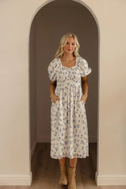 Blue Floral Smocked Midi Dress with Puff Sleeves and Pockets 11 Blue Floral Smocked Midi Dress with Puff Sleeves and Pockets -ROOLEE FASHION SHOP 7W4A3294 0039b630 a8ae 4662 a5f5 06347f65367f
