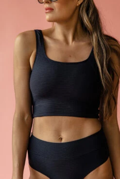 Black Ribbed Midkini Top - Supportive Sustainable Swimwear -ROOLEE FASHION SHOP 7W4A3387 5b4f414c 3851 480a ab34 522d897fdf29