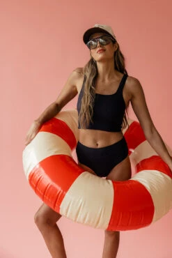 Black Ribbed Midkini Top - Supportive Sustainable Swimwear -ROOLEE FASHION SHOP 7W4A3405