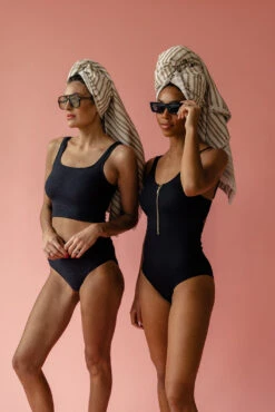 Black Ribbed Midkini Top - Supportive Sustainable Swimwear