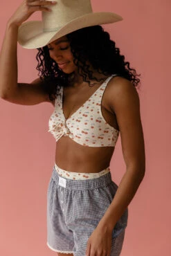 Ribbed Tie-Front Bikini Top - Margot Cherry Print Sun Protection 15 Ribbed Tie-Front Bikini Top - Margot Cherry Print Sun Protection -ROOLEE FASHION SHOP 7W4A3865