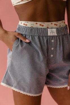 Gingham Loungewear Boxer Shorts with Pockets - Comfortable Sleep Shorts -ROOLEE FASHION SHOP 7W4A3874