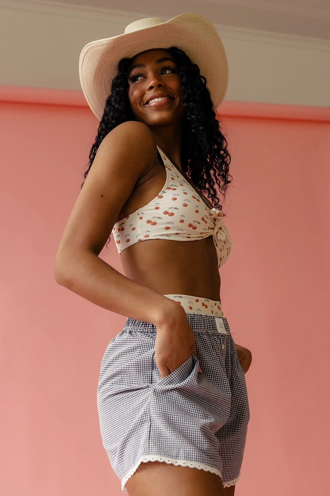 Ribbed Tie-Front Bikini Top - Margot Cherry Print Sun Protection 8 Ribbed Tie-Front Bikini Top - Margot Cherry Print Sun Protection - Image 6