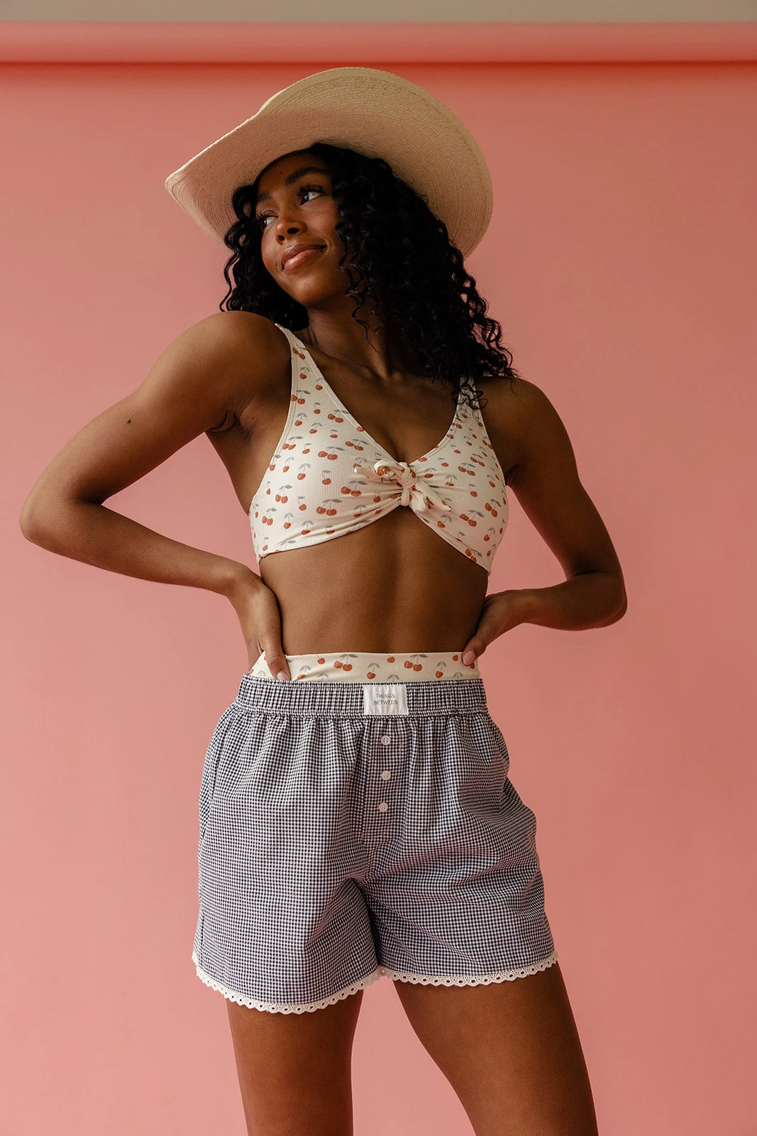 Ribbed Tie-Front Bikini Top - Margot Cherry Print Sun Protection 4 Ribbed Tie-Front Bikini Top - Margot Cherry Print Sun Protection - Image 2