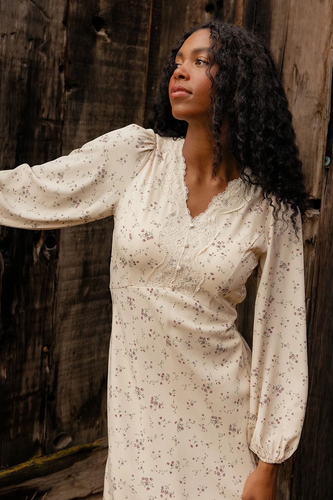 Vintage Botanica Floral Midi Dress with Romantic Puff Sleeves 4 Vintage Botanica Floral Midi Dress with Romantic Puff Sleeves - Image 2