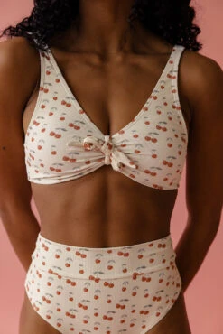 Ribbed Tie-Front Bikini Top - Margot Cherry Print Sun Protection 13 Ribbed Tie-Front Bikini Top - Margot Cherry Print Sun Protection -ROOLEE FASHION SHOP 7W4A3942