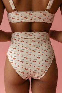 High Rise Micro-Ribbed Bikini Bottoms - Margot Cherry Print -ROOLEE FASHION SHOP 7W4A3947