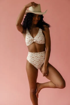 High Rise Micro-Ribbed Bikini Bottoms - Margot Cherry Print