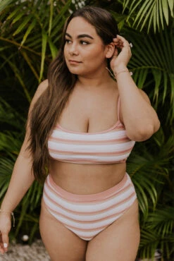 Sun-Kissed Pink Striped Bandeau Bikini Top with Adjustable Straps -ROOLEE FASHION SHOP 7W4A4033