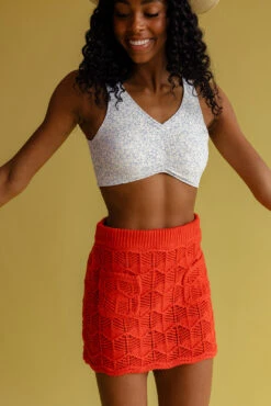 Retro Geometric Knit Mini Skirt with Scalloped Hem and Pockets -ROOLEE FASHION SHOP 7W4A4197 websize