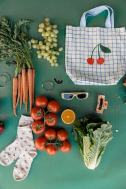 Cherry Print Crew Socks - Soft Taupe Cotton Blend Fashion Socks -ROOLEE FASHION SHOP 7W4A4320